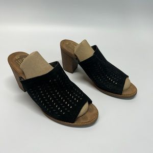 TOMS Black Suede Open Toe Block Heel Sandal Women’s Size 9 Slip On